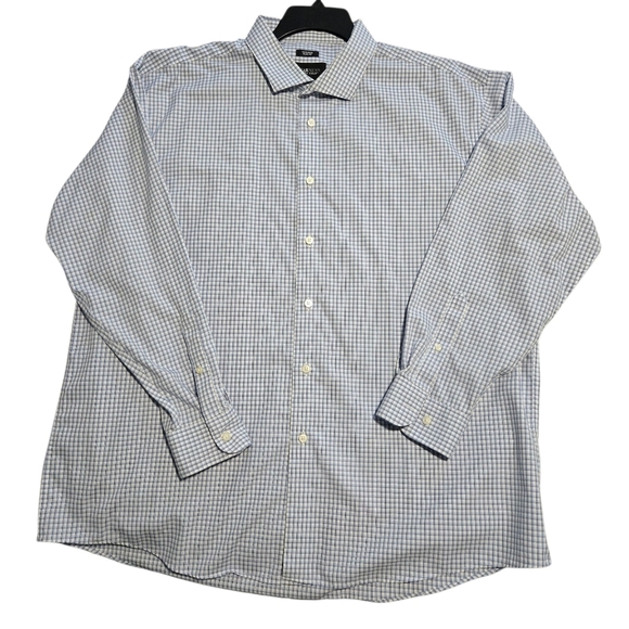 Kenneth Cole Awearness Non-iron Slim Fit 18 1/2 34/35 Blue Checkered - Picture 2 of 6